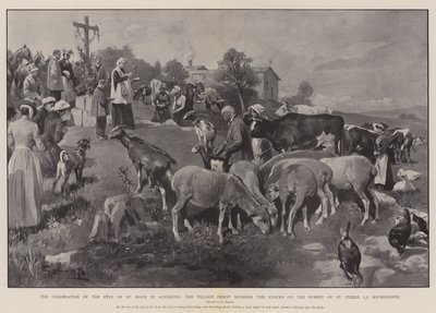 La célébration de la fête de Saint Roch en Auvergne, le prêtre du village bénissant les troupeaux au sommet de Saint Pierre la Bourlhonne - G.S. Amato